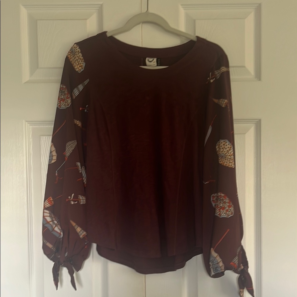 Anthropologie Brown Tie Front Blouse with Relaxed Fit